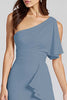 Laden Sie das Bild in den Galerie-Viewer, Elfenbein Eine Schulter Satin Midi Formelle Kleid mit Rüschen