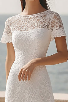 Spitze Elfenbein A Linie Midi Standesamtkleid mit Ärmel