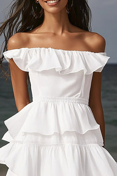 Elfenbein A Linie Tiered Midi Standesamtkleid mit Rüschen
