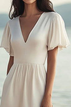Elfenbein Chiffon V-Ausschnitt Lange Boho Brautkleid mit Schlitz