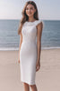 Laden Sie das Bild in den Galerie-Viewer, Glitzer Elfenbein Bodycon Rüschen Midi Pailletten Standesamtkleid