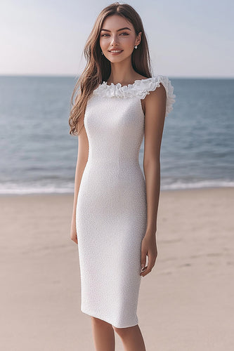 Glitzer Elfenbein Bodycon Rüschen Midi Pailletten Standesamtkleid