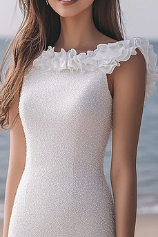 Glitzer Elfenbein Bodycon Rüschen Midi Pailletten Standesamtkleid