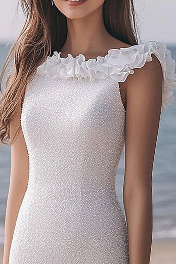 Glitzer Elfenbein Bodycon Rüschen Midi Pailletten Standesamtkleid