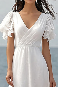 Elfenbein Chiffon Boho Maxi Standesamtkleid mit Ruffles