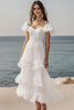 Laden Sie das Bild in den Galerie-Viewer, Elfenbein A Linie Boho Maxi Ruffled Standesamtkleid mit Spitze