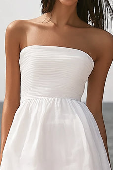 Elfenbein A Linie Trägerlos Boho Midi Standesamtkleid mit Rüschen