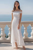 Laden Sie das Bild in den Galerie-Viewer, Spitze Elfenbein Etui Boho Maxi Standesamtkleid