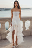 Laden Sie das Bild in den Galerie-Viewer, Elfenbein Trägerlos Gestufte Organza High-Low Standesamtkleid