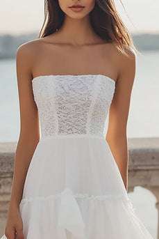 Elfenbein Trägerlos Gestufte Organza High-Low Standesamtkleid