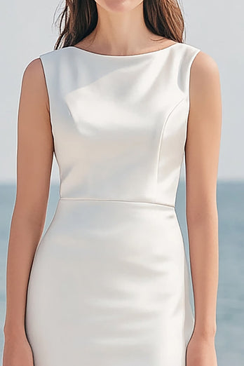 Elfenbein Etui Satin Lange Standesamtkleid mit Schlitz