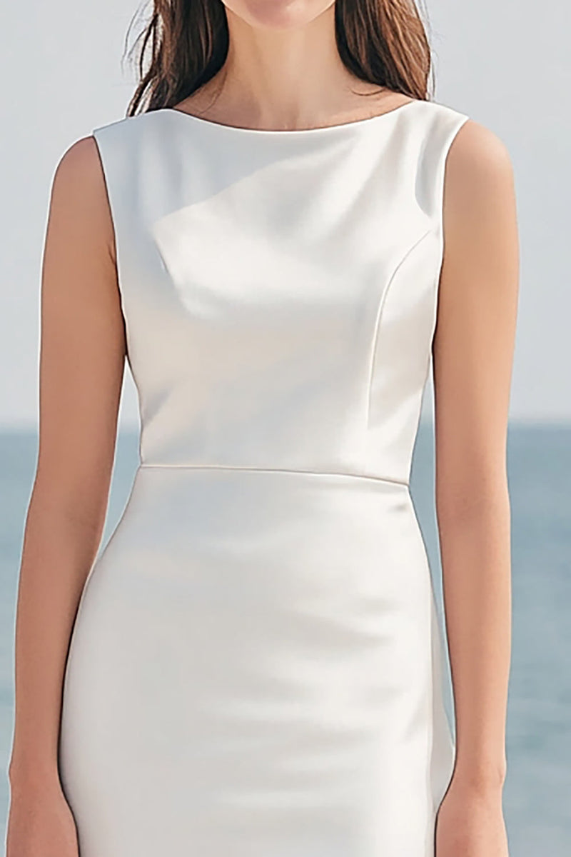 Laden Sie das Bild in den Galerie-Viewer, Elfenbein Etui Satin Lange Standesamtkleid mit Schlitz