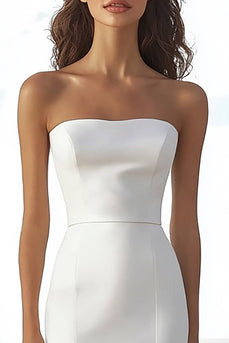 Elfenbein Trägerlos Meerjungfrau High-Low Standesamtkleid mit Rüschen