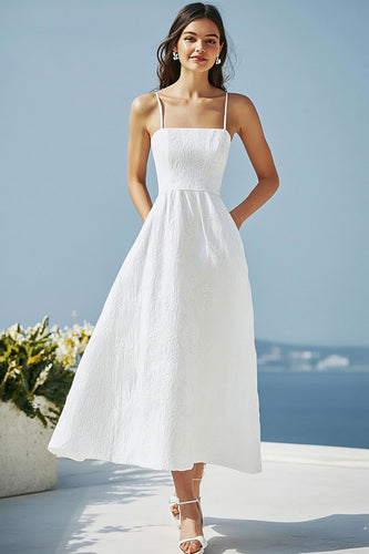 Einfaches Elfenbein A Linie Spaghettiträger Maxi Boho Standesamtkleid