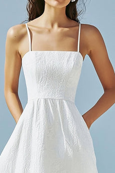 Einfaches Elfenbein A Linie Spaghettiträger Maxi Boho Standesamtkleid