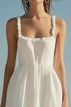 Elfenbein A Linie Quadratischer Ausschnitt Maxi Standesamtkleid mit Rüschen