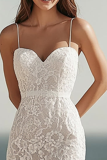 Spitze Elfenbein Bodycon Midi Standesamtkleid mit Schlitz