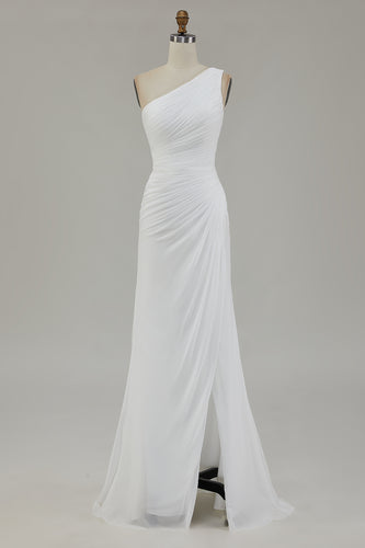 Elfenbein Eine Schulter Chiffon Maxi Standesamtkleid mit Schlitz