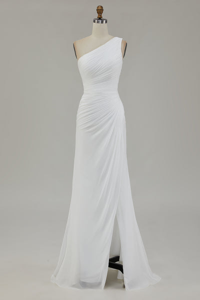 Elfenbein Eine Schulter Chiffon Maxi Standesamtkleid mit Schlitz