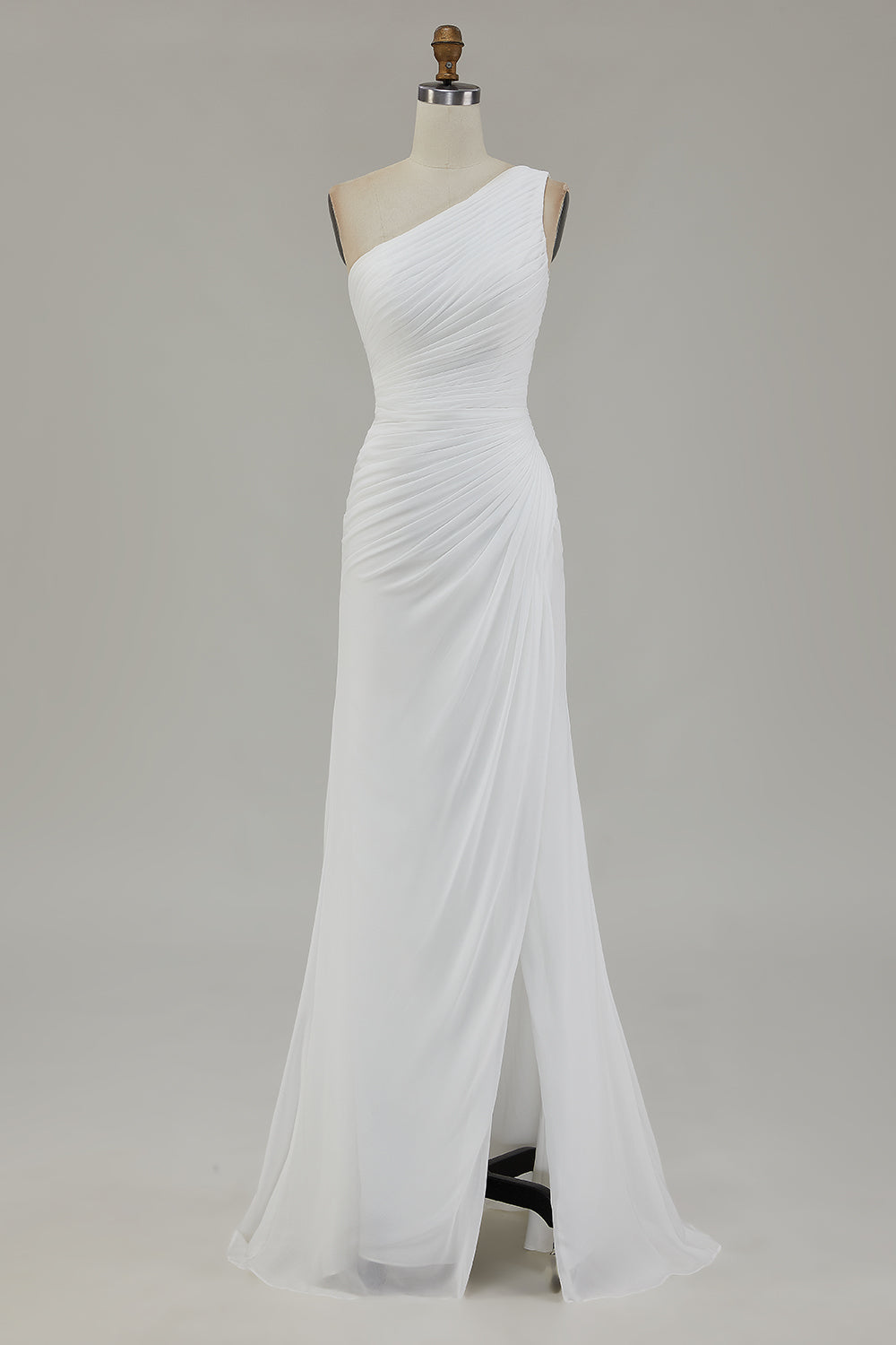 Elfenbein Eine Schulter Chiffon Maxi Standesamtkleid mit Schlitz