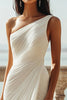Laden Sie das Bild in den Galerie-Viewer, Elfenbein Chiffon Eine Schulter Maxi Standesamtkleid mit Schlitz