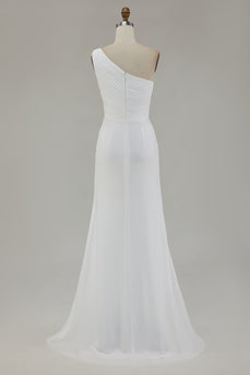 Elfenbein Eine Schulter Chiffon Maxi Standesamtkleid mit Schlitz