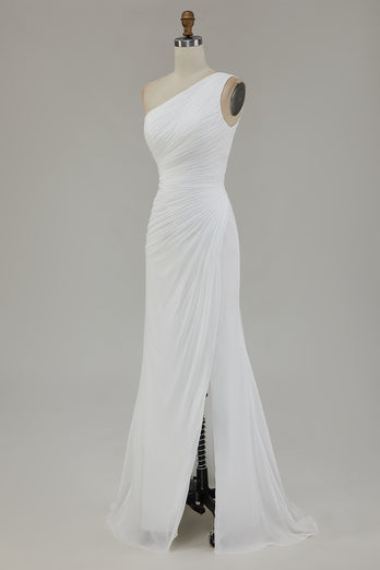 Elfenbein Eine Schulter Chiffon Maxi Standesamtkleid mit Schlitz