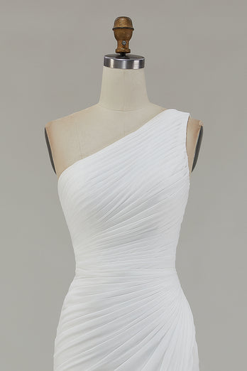 Elfenbein Eine Schulter Chiffon Maxi Standesamtkleid mit Schlitz