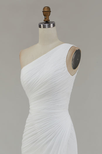 Elfenbein Eine Schulter Chiffon Maxi Standesamtkleid mit Schlitz