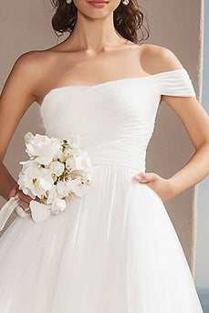 Elfenbein Tüll Eine Schulter Asymmetrical Standesamtkleid