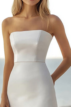 Einfaches Elfenbein Trägerlos Satin A Linie Standesamtkleid