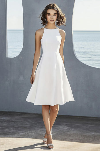 Elfenbein Satin A Linie Neckholder Standesamtkleid