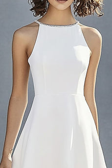 Elfenbein Satin A Linie Neckholder Standesamtkleid