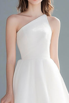 Elfenbein A Linie Eine Schulter Tüll Midi Standesamtkleid