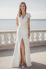 Laden Sie das Bild in den Galerie-Viewer, Einfaches Elfenbein A Linie Maxi Satin Brautkleid mit Schlitz
