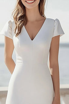 Einfaches Elfenbein A Linie Maxi Satin Brautkleid mit Schlitz