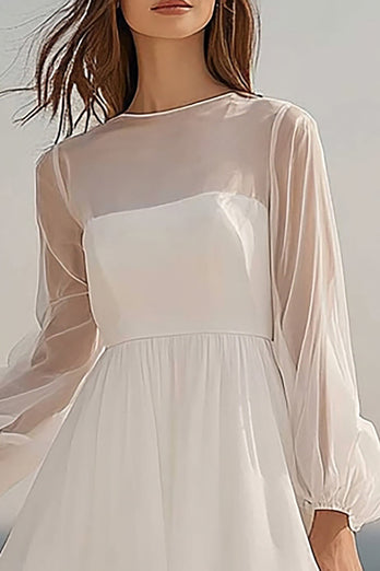 Elfenbein Tüll Midi Brautkleid mit Long Ärmel