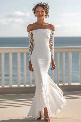 Elfenbein Meerjungfrau Chiffon Long Ärmel Hochzeitskleid