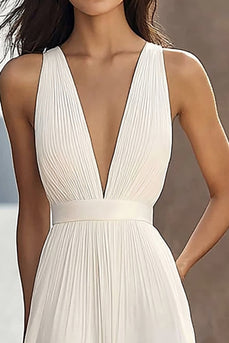 Elfenbein Chiffon Tiefer V-Ausschnitt Beach Maxi Brautkleid