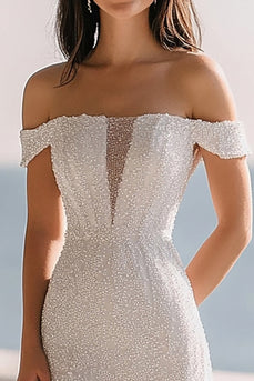 Glitzer Elfenbein Pailletten Long Hochzeitskleid mit Schlitz