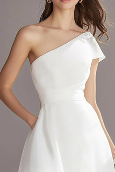 Elfenbein Organza Eine Schulter Midi Standesamtkleid