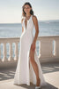 Laden Sie das Bild in den Galerie-Viewer, Elfenbein Etui Satin Maxi Standesamtkleid mit Schlitz