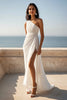 Laden Sie das Bild in den Galerie-Viewer, Elfenbein Chiffon Eine Schulter Ruched Maxi Hochzeitskleid mit Schlitz