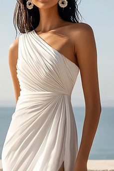 Elfenbein Chiffon Eine Schulter Ruched Maxi Hochzeitskleid mit Schlitz
