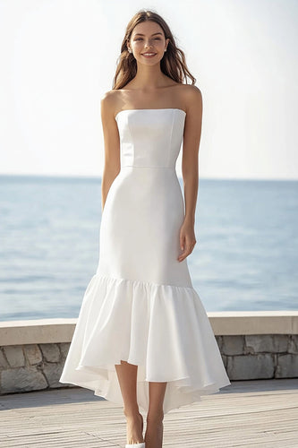 Einfaches Elfenbein Trägerlos Satin Long Hochzeitskleid