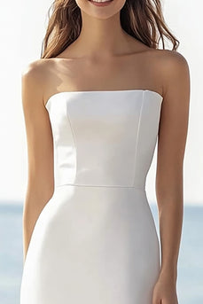 Einfaches Elfenbein Trägerlos Satin Long Hochzeitskleid