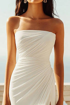 Elfenbein Chiffon Trägerlos Meerjungfrau Ruched Maxi Standesamtkleid
