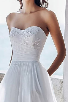 Elfenbein Chiffon A Linie Maxi Trägerlos Standesamtkleid mit Appliques