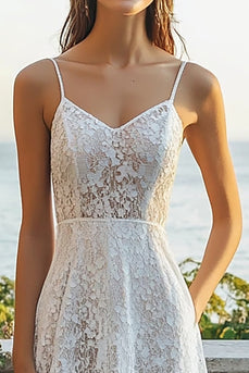 Elfenbein Spitze A Linie Maxi Boho Brautkleid