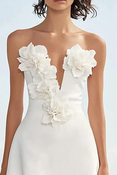 Blumen Satin Trägerlos Elfenbein Lange Hochzeitskleid